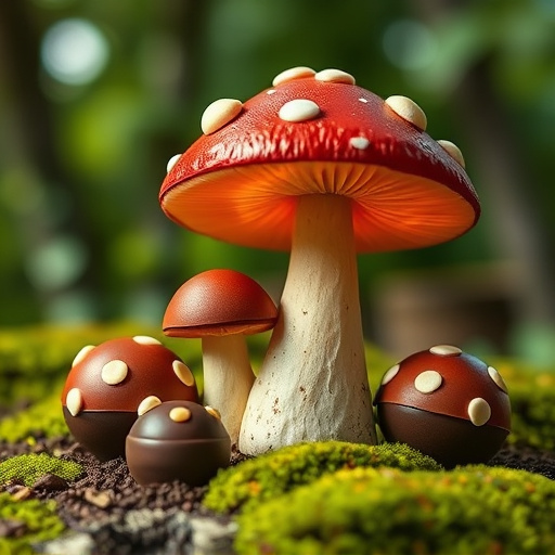 Magic Mushroom Chocolates with Nature Background