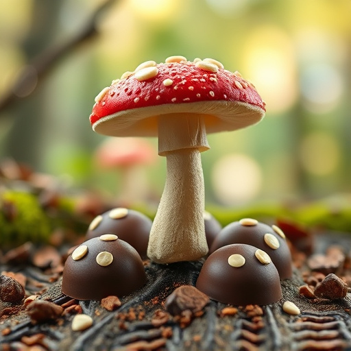 Magic Mushroom Chocolates with Nature Background