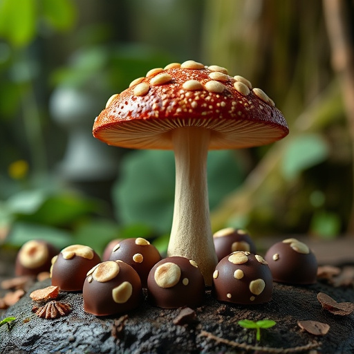 Magic Mushroom Chocolates with Nature Background