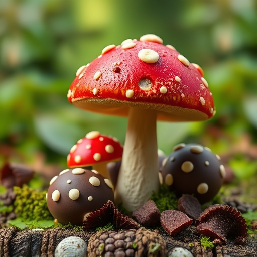 Magic Mushroom Chocolates with Nature Background