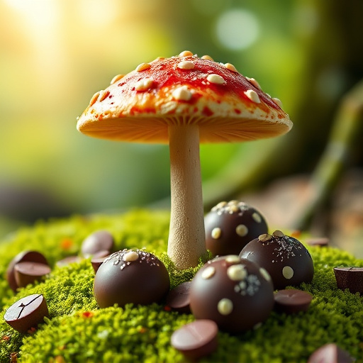 Magic Mushroom Chocolates with Nature Background