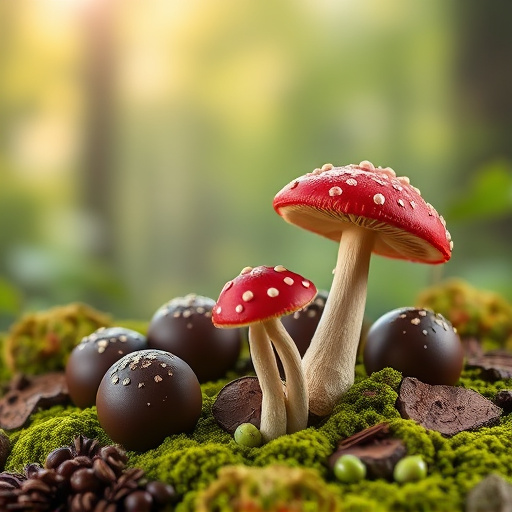 Magic Mushroom Chocolates with Nature Background