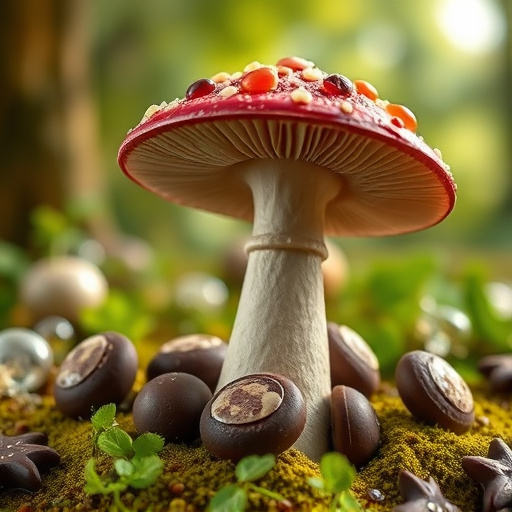 Magic Mushroom Chocolates with Nature Background