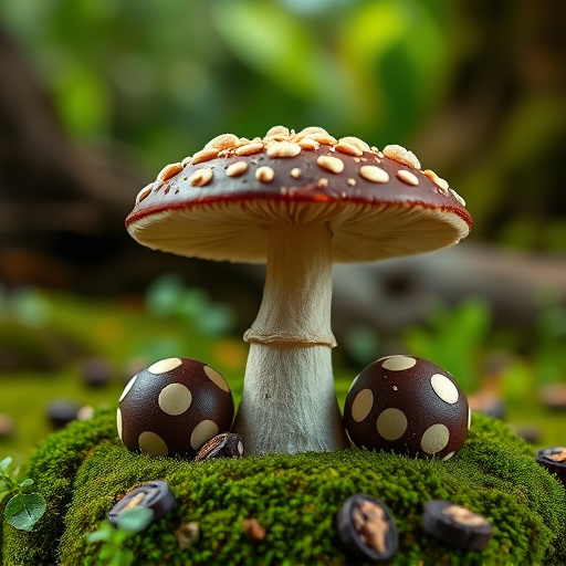 Magic Mushroom Chocolates with Nature Background