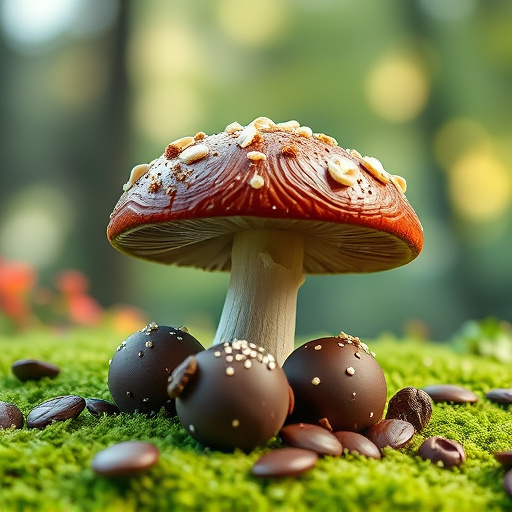 Magic Mushroom Chocolates with Nature Background