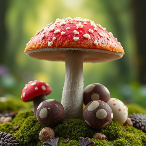 Magic Mushroom Chocolates with Nature Background
