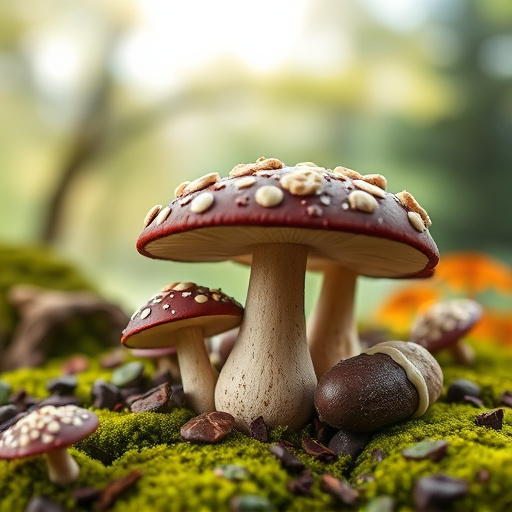 Magic Mushroom Chocolates with Nature Background