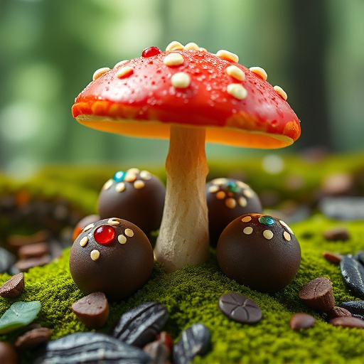 Magic Mushroom Chocolates with Nature Background