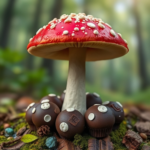 Magic Mushroom Chocolates with Nature Background