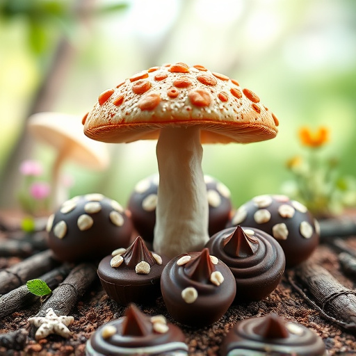 Magic Mushroom Chocolates with Nature Background