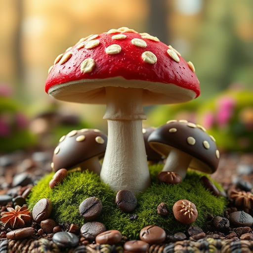 Magic Mushroom Chocolates with Nature Background