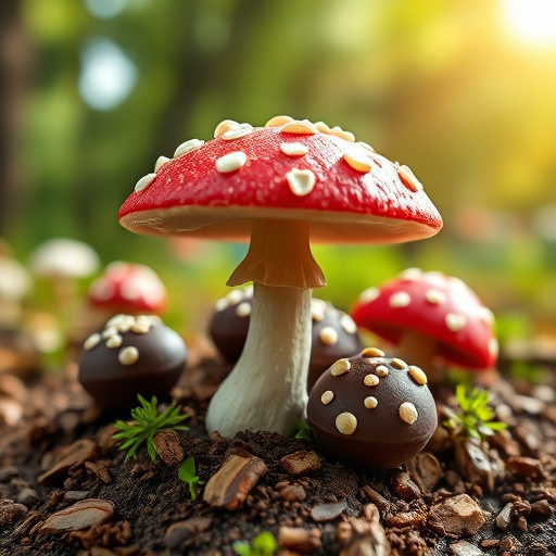 Magic Mushroom Chocolates with Nature Background