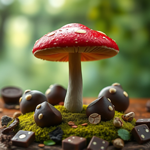 Magic Mushroom Chocolates with Nature Background