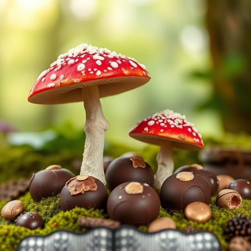 Magic Mushroom Chocolates with Nature Background