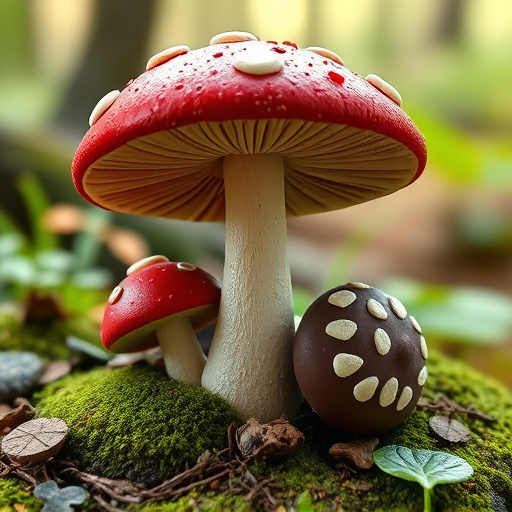 Magic Mushroom Chocolates with Nature Background