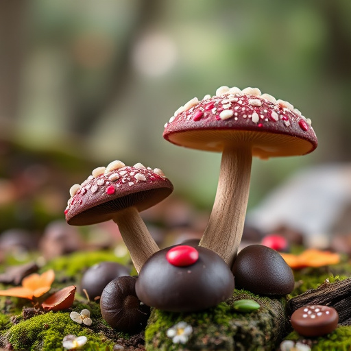 Magic Mushroom Chocolates with Nature Background