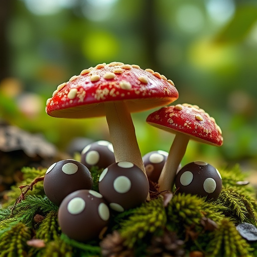 Magic Mushroom Chocolates with Nature Background