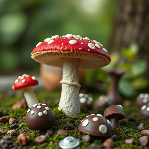 Magic Mushroom Chocolates with Nature Background