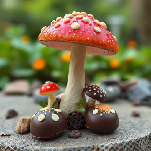 Magic Mushroom Chocolates with Nature Background