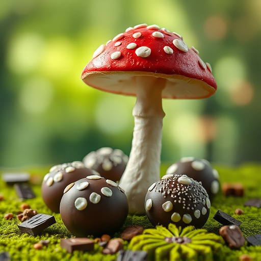 Magic Mushroom Chocolates with Nature Background
