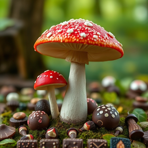 Magic Mushroom Chocolates with Nature Background