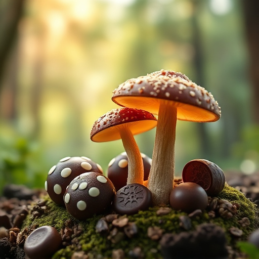 Magic Mushroom Chocolates with Nature Background