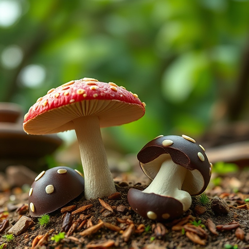 Magic Mushroom Chocolates with Nature Background