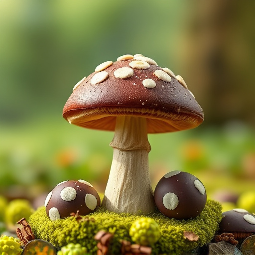 Magic Mushroom Chocolates with Nature Background