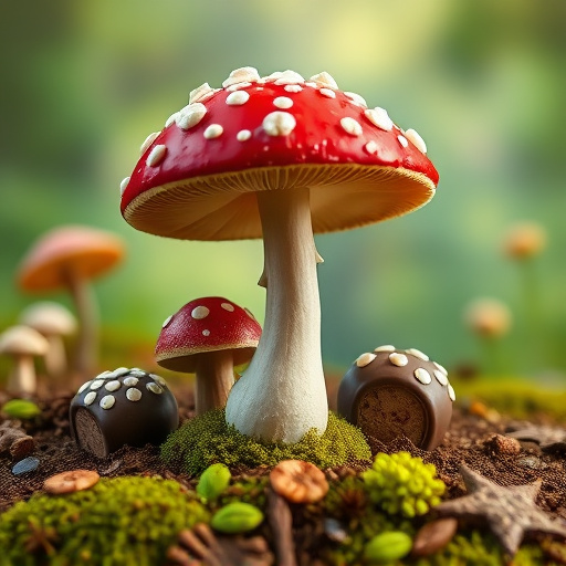 Magic Mushroom Chocolates with Nature Background