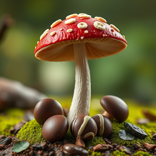 Magic Mushroom Chocolates with Nature Background