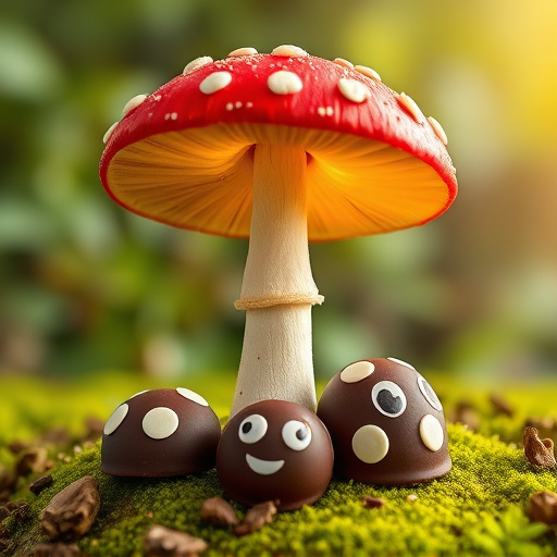Magic Mushroom Chocolates with Nature Background