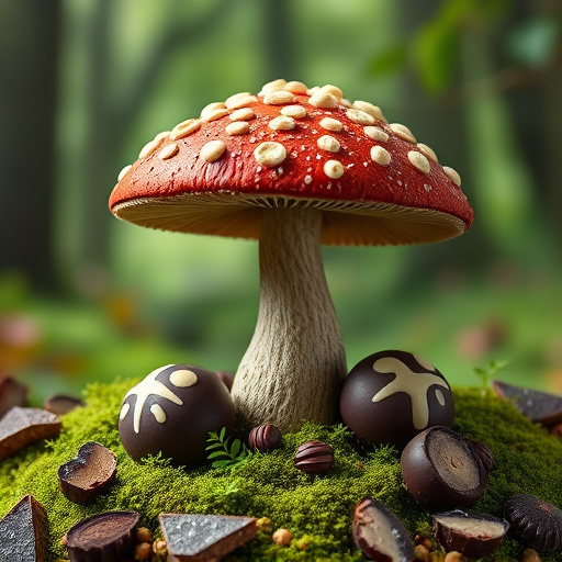 Magic Mushroom Chocolates with Nature Background