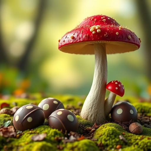 Magic Mushroom Chocolates with Nature Background