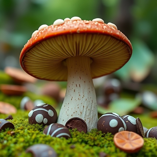 Magic Mushroom Chocolates with Nature Background