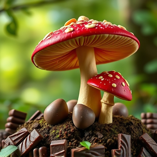 Magic Mushroom Chocolates with Nature Background