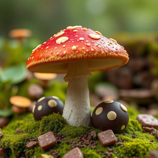 Magic Mushroom Chocolates with Nature Background