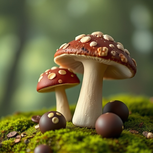 Magic Mushroom Chocolates with Nature Background