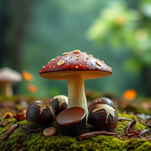 Magic Mushroom Chocolates with Nature Background