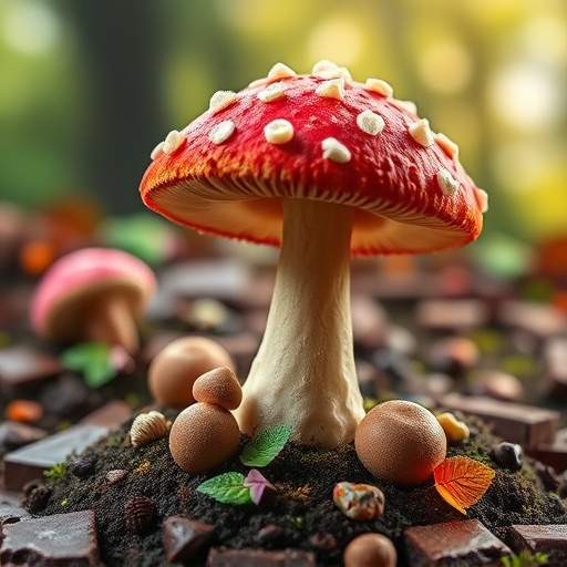 Magic Mushroom Chocolates with Nature Background