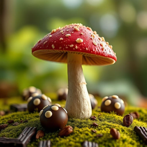 Magic Mushroom Chocolates with Nature Background