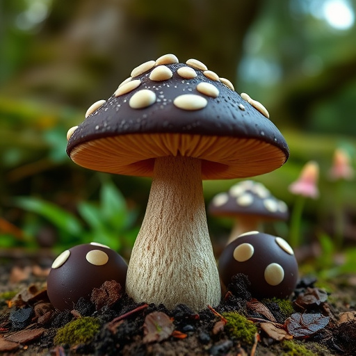 Magic Mushroom Chocolates with Nature Background