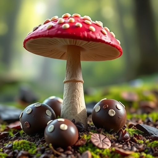 Magic Mushroom Chocolates with Nature Background