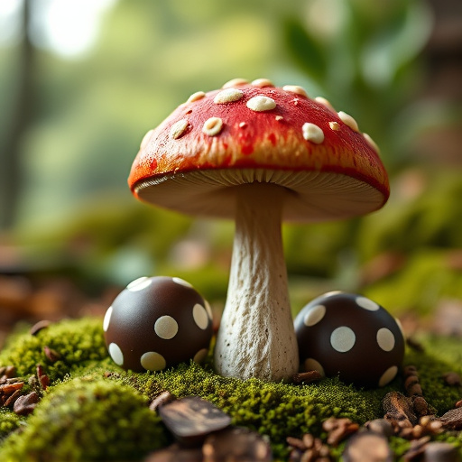 Magic Mushroom Chocolates with Nature Background