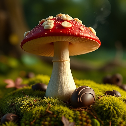 Magic Mushroom Chocolates with Nature Background