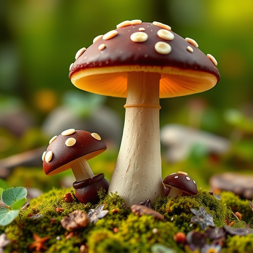 Magic Mushroom Chocolates with Nature Background