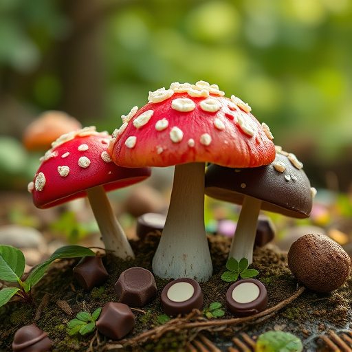 Magic Mushroom Chocolates with Nature Background