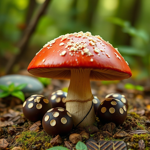 Magic Mushroom Chocolates with Nature Background