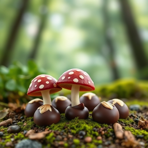 Magic Mushroom Chocolates with Nature Background