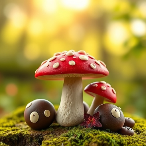 Magic Mushroom Chocolates with Nature Background