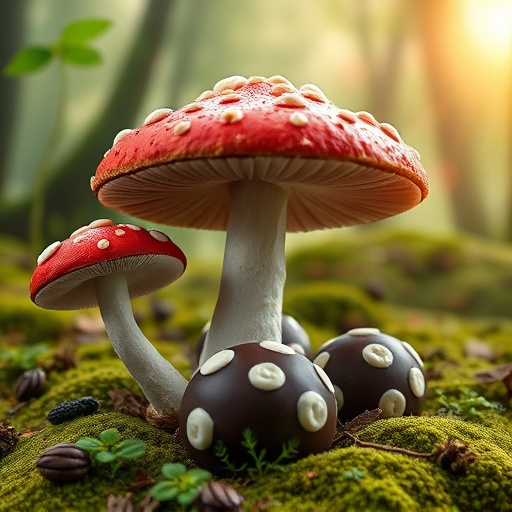 Magic Mushroom Chocolates with Nature Background